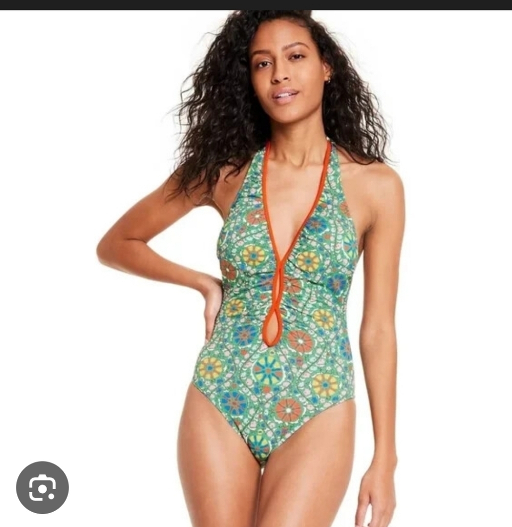 RHODE x Target One Piece Swimsuit XL Green Floral High Leg Cheeky NWT